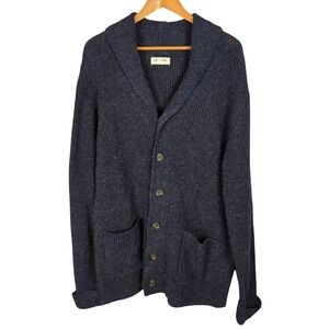 Line of Trade Mens Shawl Collar Cardigan Sweater Size XL Blue Shetland Wool